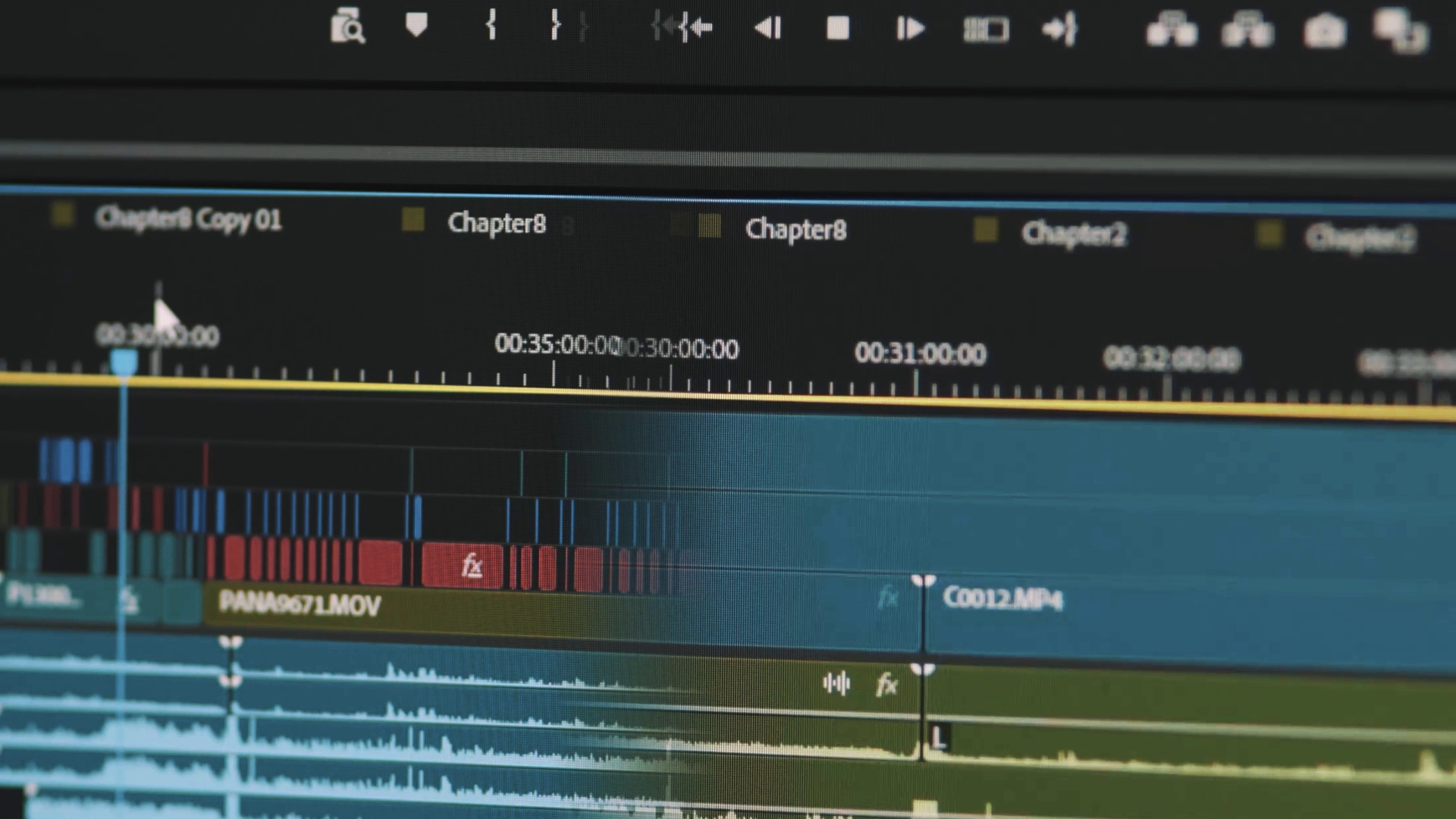A close-up of an edited wedding video timeline ready to review